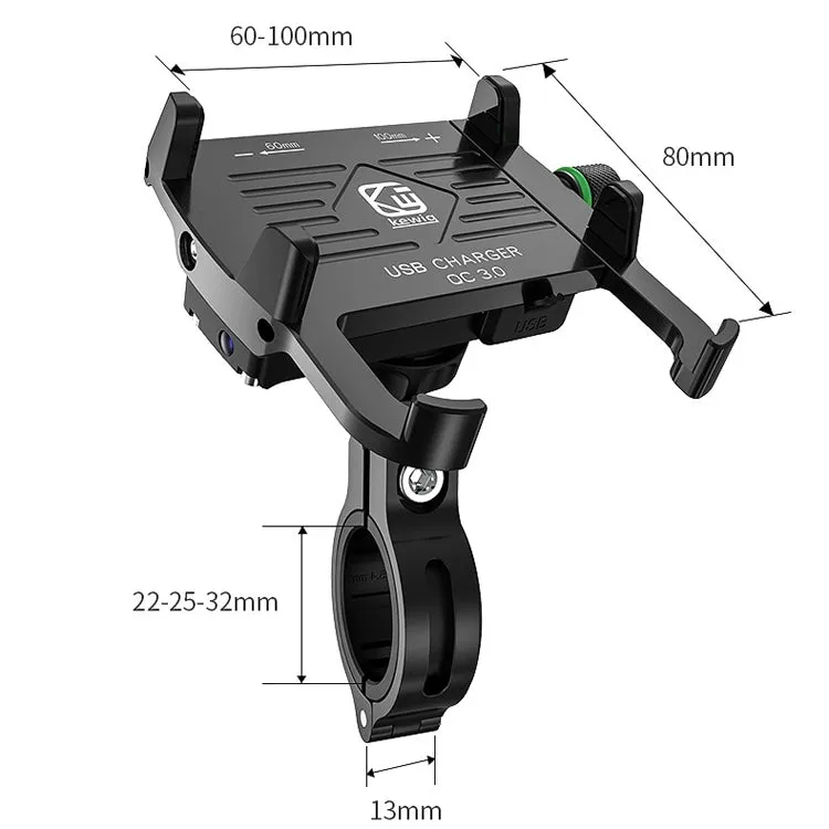 Kewig M6-S 12V Motorcycle Waterproof Aluminum Alloy Mobile Phone Bracket With QC3.0 Fast Charging(Black)