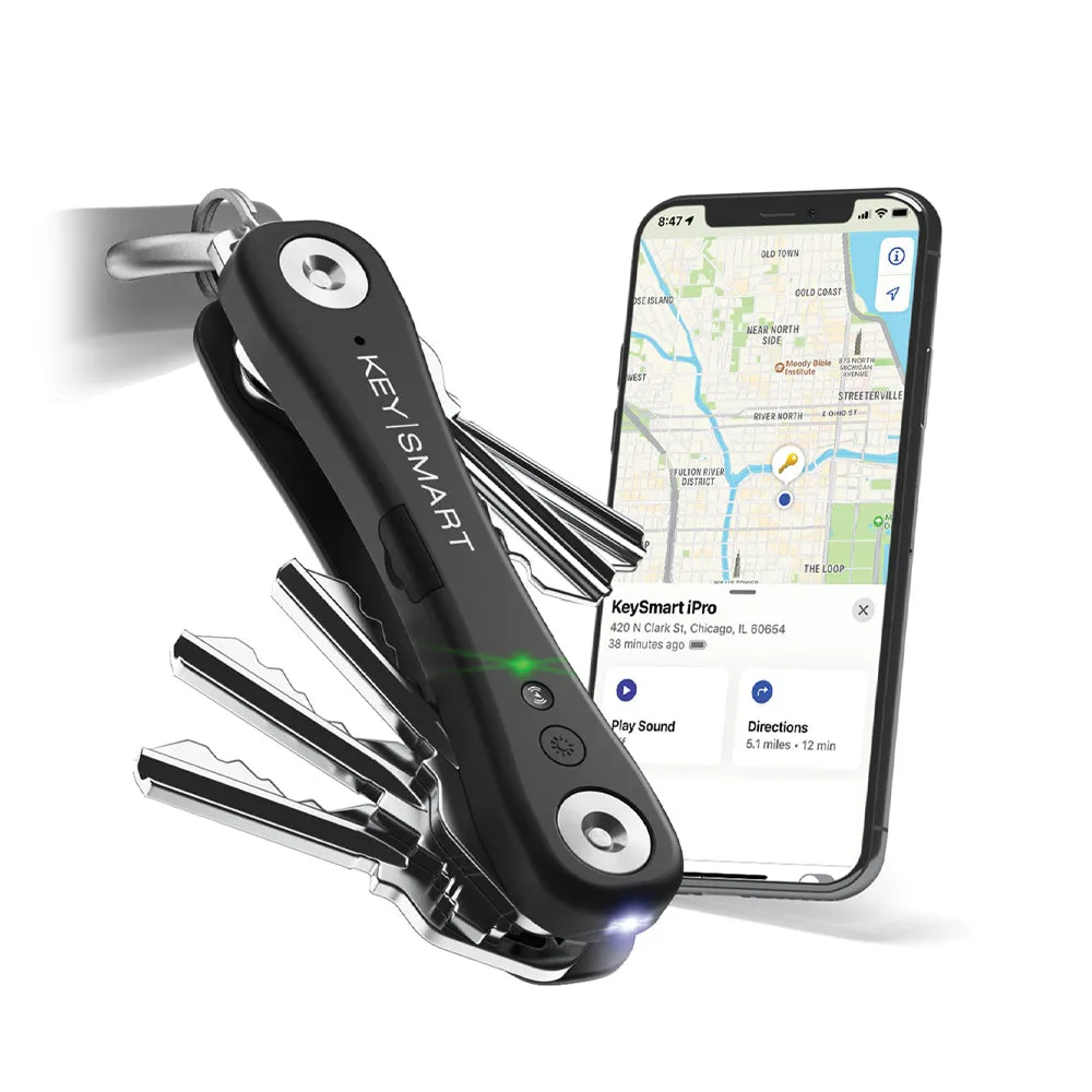 KeySmart iPro - Rechargable Compact Trackable Key Holder, with LED Flashlight and Bottle Opener  - Black - 2 Pack