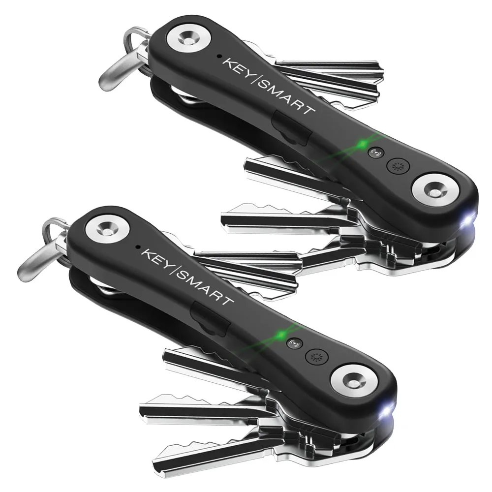 KeySmart iPro - Rechargable Compact Trackable Key Holder, with LED Flashlight and Bottle Opener  - Black - 2 Pack