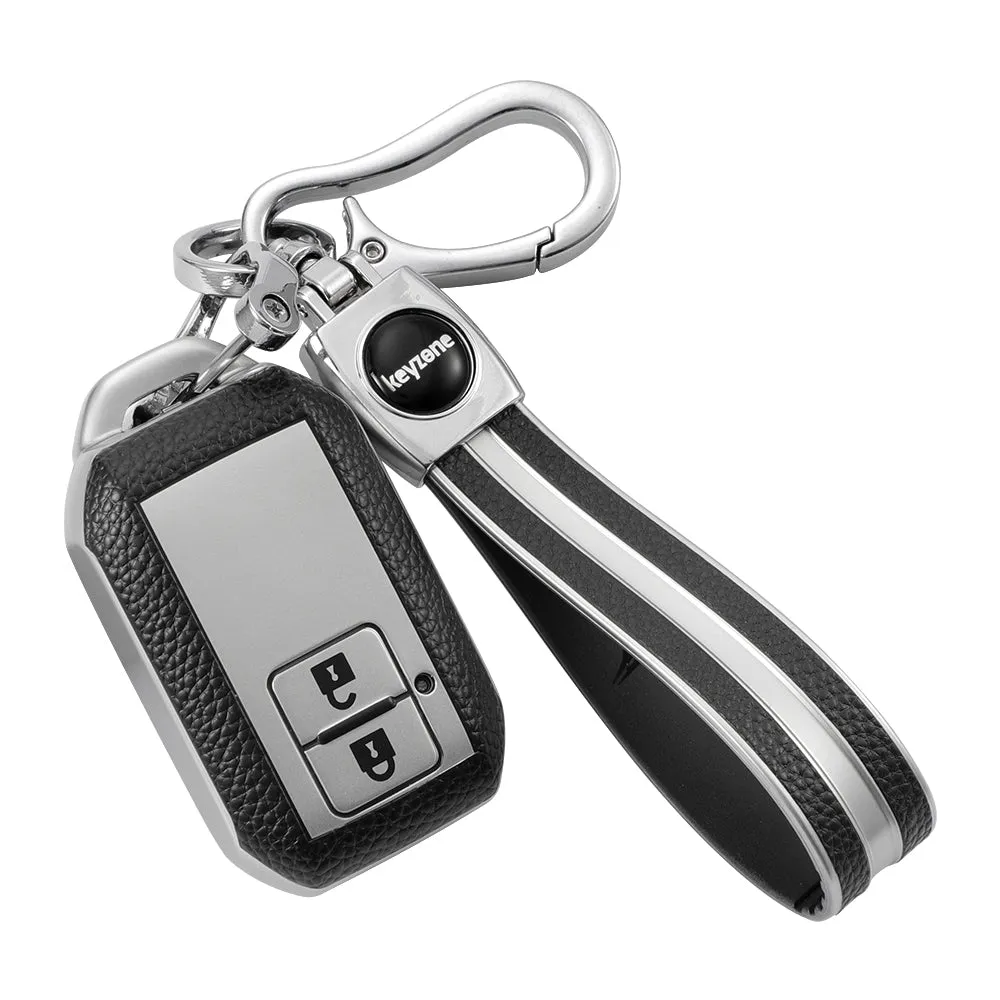 Keyzone Leather TPU Key Cover and keychain compatible for Glanza, Urban Cruiser Hyryder, Rumion 2 button smart key (LTPU05_LTPUKeychain)