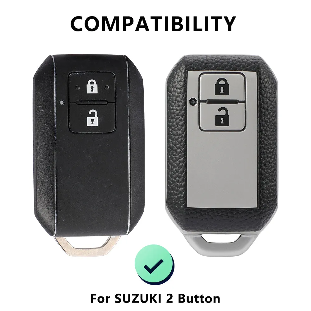 Keyzone Leather TPU Key Cover and keychain compatible for Glanza, Urban Cruiser Hyryder, Rumion 2 button smart key (LTPU05_LTPUKeychain)