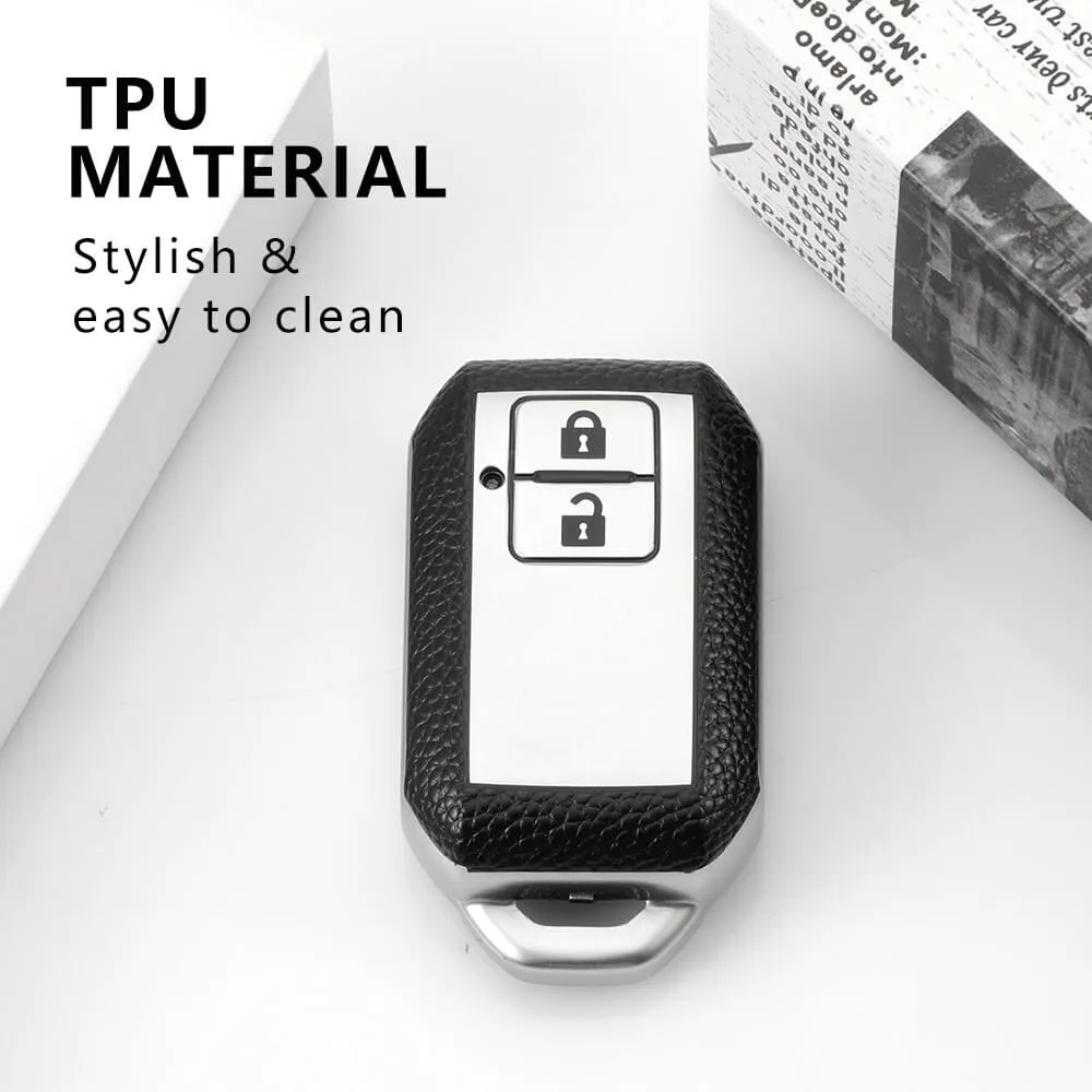 Keyzone Leather TPU Key Cover compatible for Glanza, Urban Cruiser Hyryder, Rumion 2 button smart key (LTPU05)