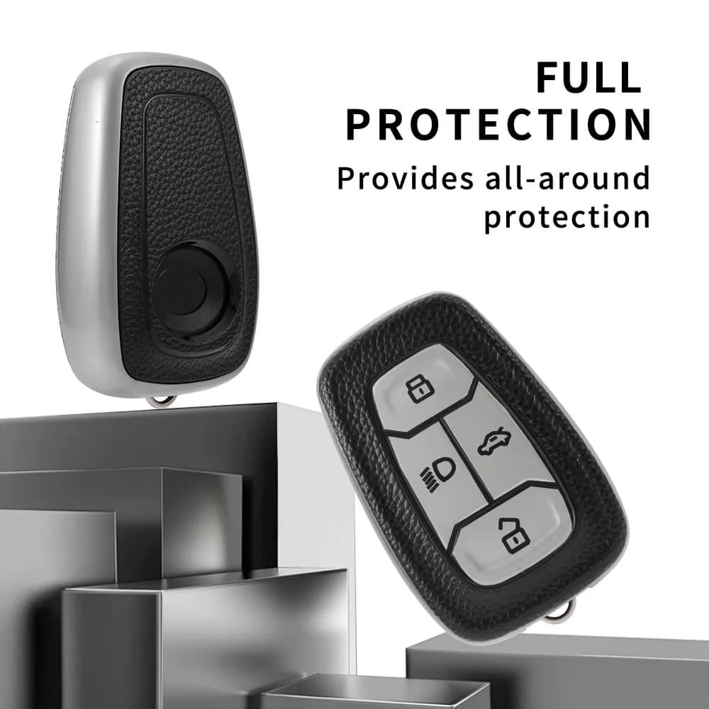 Keyzone Leather TPU Key Cover Compatible for Tata Nexon Harrier Altroz Punch Safari Tigor Smart Key (LTPU08)