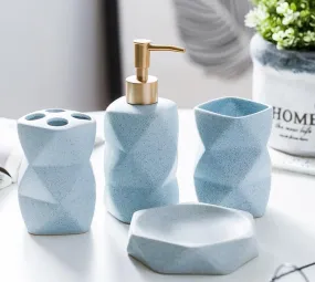 Kuber Industries Bathroom Accessories Set | Ceramic Bathroom Tooth Brush Holder | Bathroom Soap Holder Dish | Kitchen Soap Dispenser 380 ML | Water Cup 380 ML | ZX031BU-4T | Set of 4 | Blue