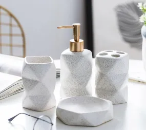 Kuber Industries Bathroom Accessories Set | Ceramic Bathroom Tooth Brush Holder | Bathroom Soap Holder Dish | Kitchen Soap Dispenser 380 ML | Water Cup 380 ML | ZX031WT-4T | Set of 4 | White