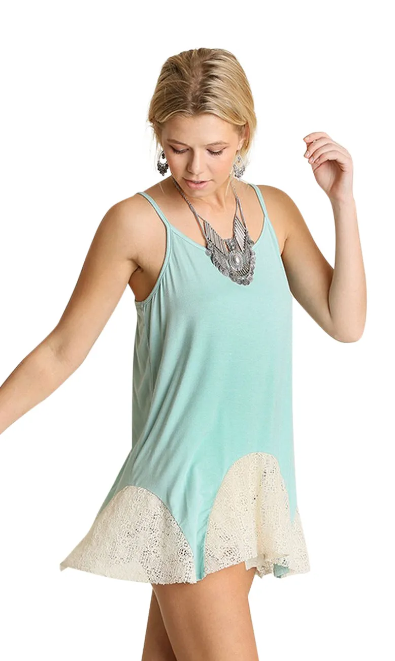 Lace Flared Tank, Mint