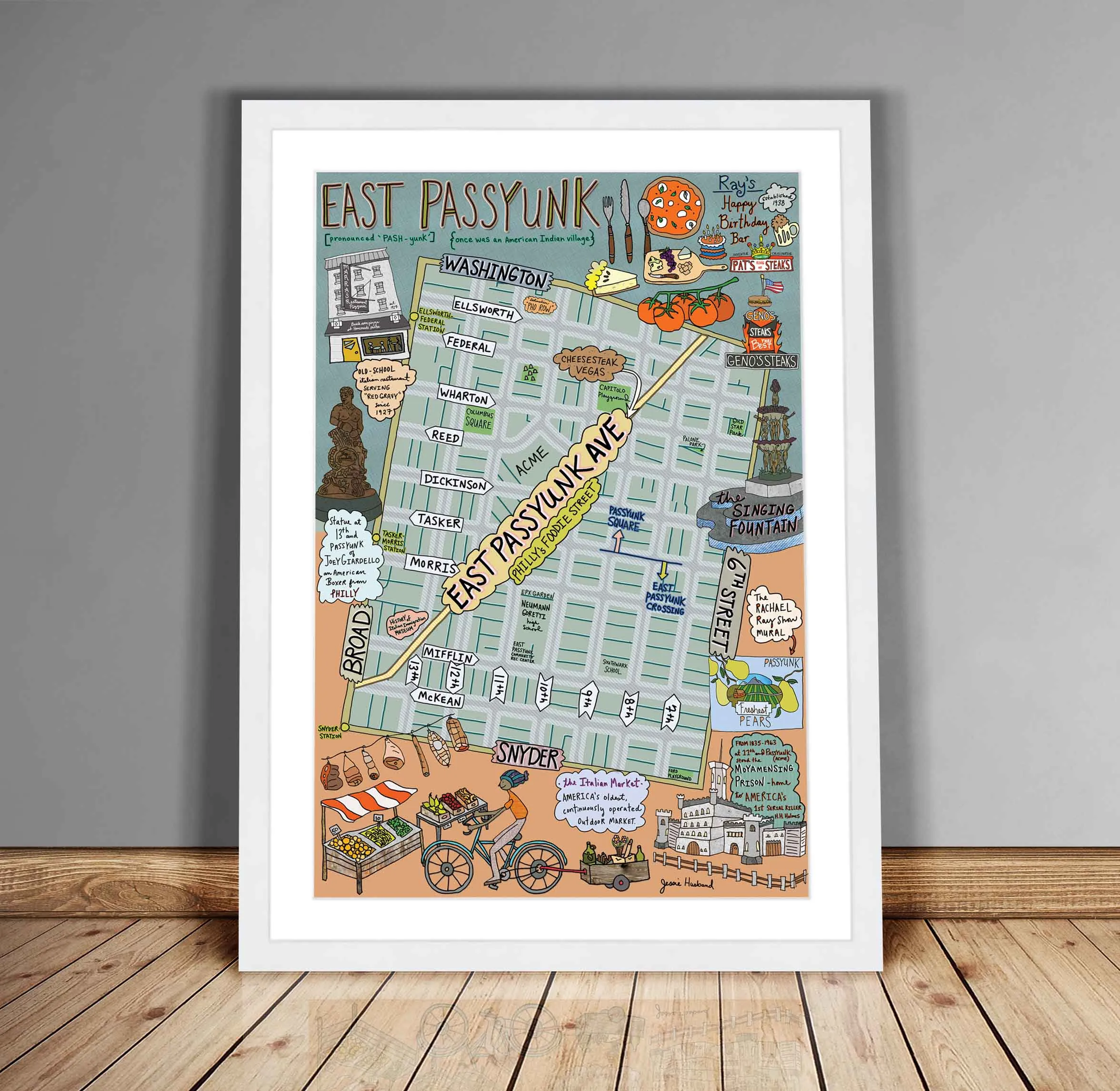 Map of East Passyunk, Philadelphia (customization and framing options available)