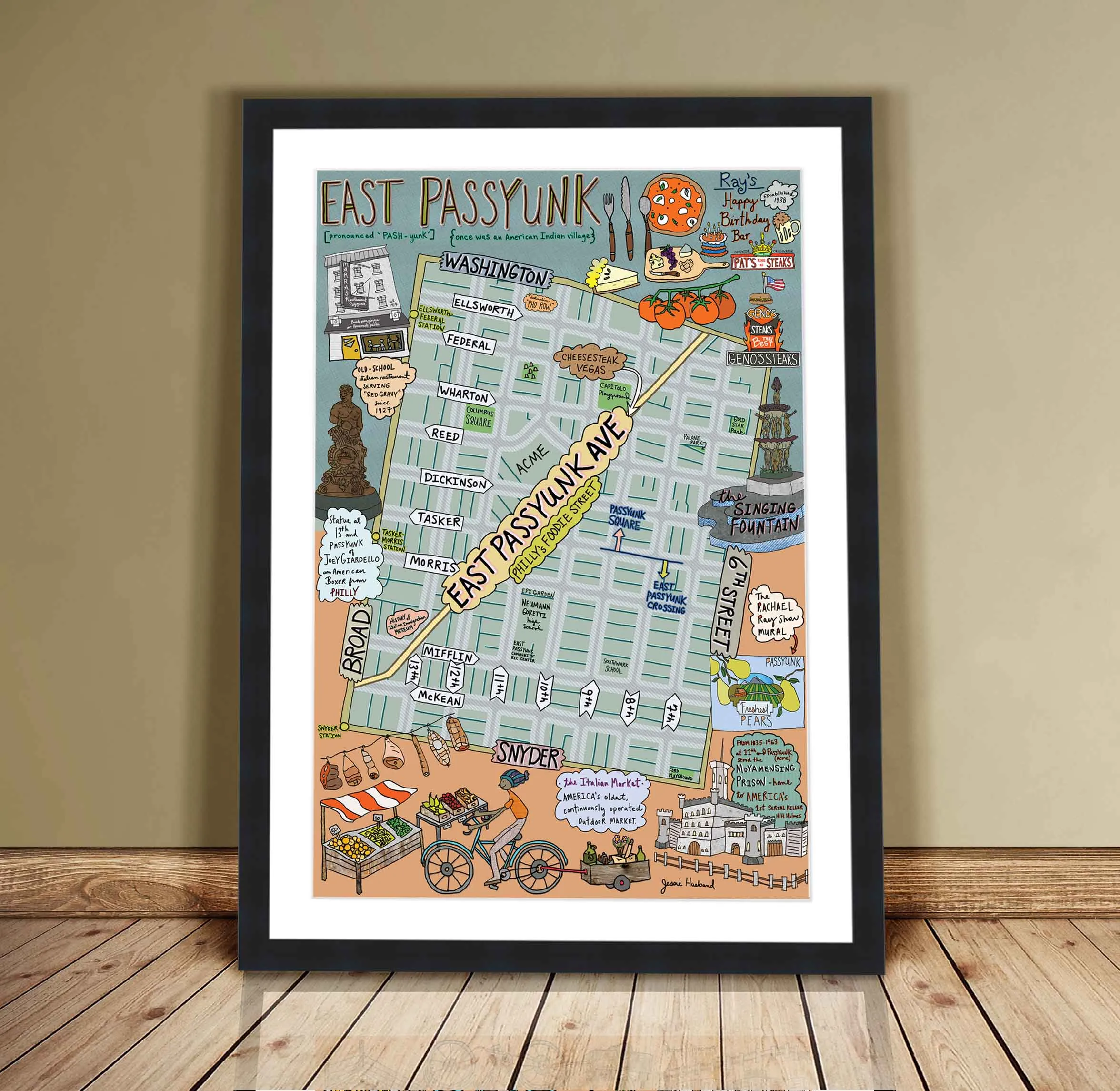 Map of East Passyunk, Philadelphia (customization and framing options available)