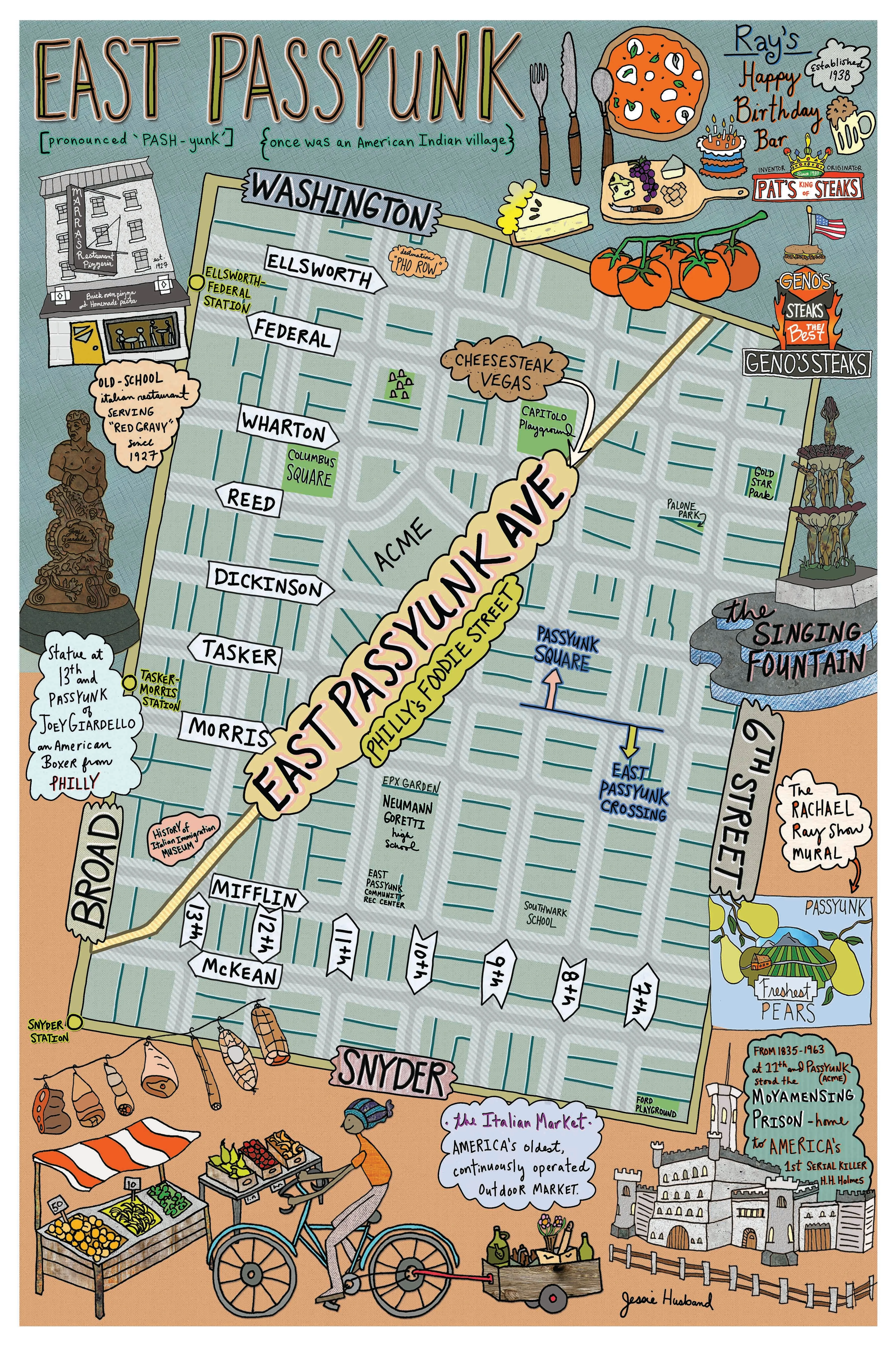 Map of East Passyunk, Philadelphia (customization and framing options available)