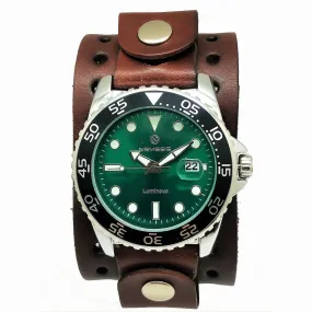 Moonwalker Luminous Green Diver with Perforated Brown Leather Cuff