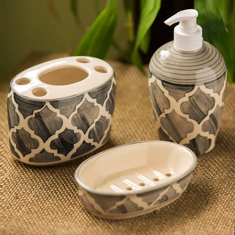 'Moroccan Essentials' Handpainted Ceramic Bathroom Accessory (Set Of 3)