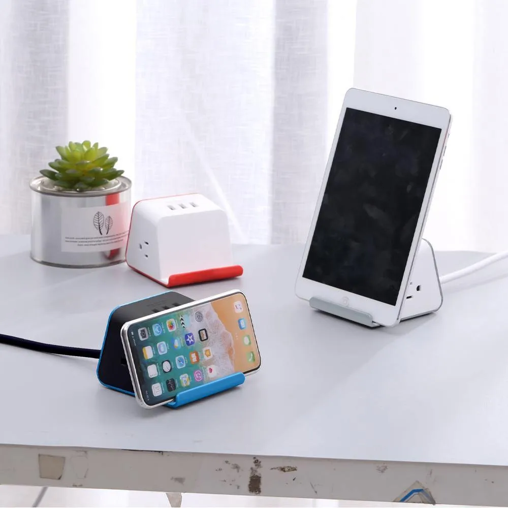 MyDesktop 29W Wireless Charging Stand with 3 USB Ports and 2 Power Outlets - Blue