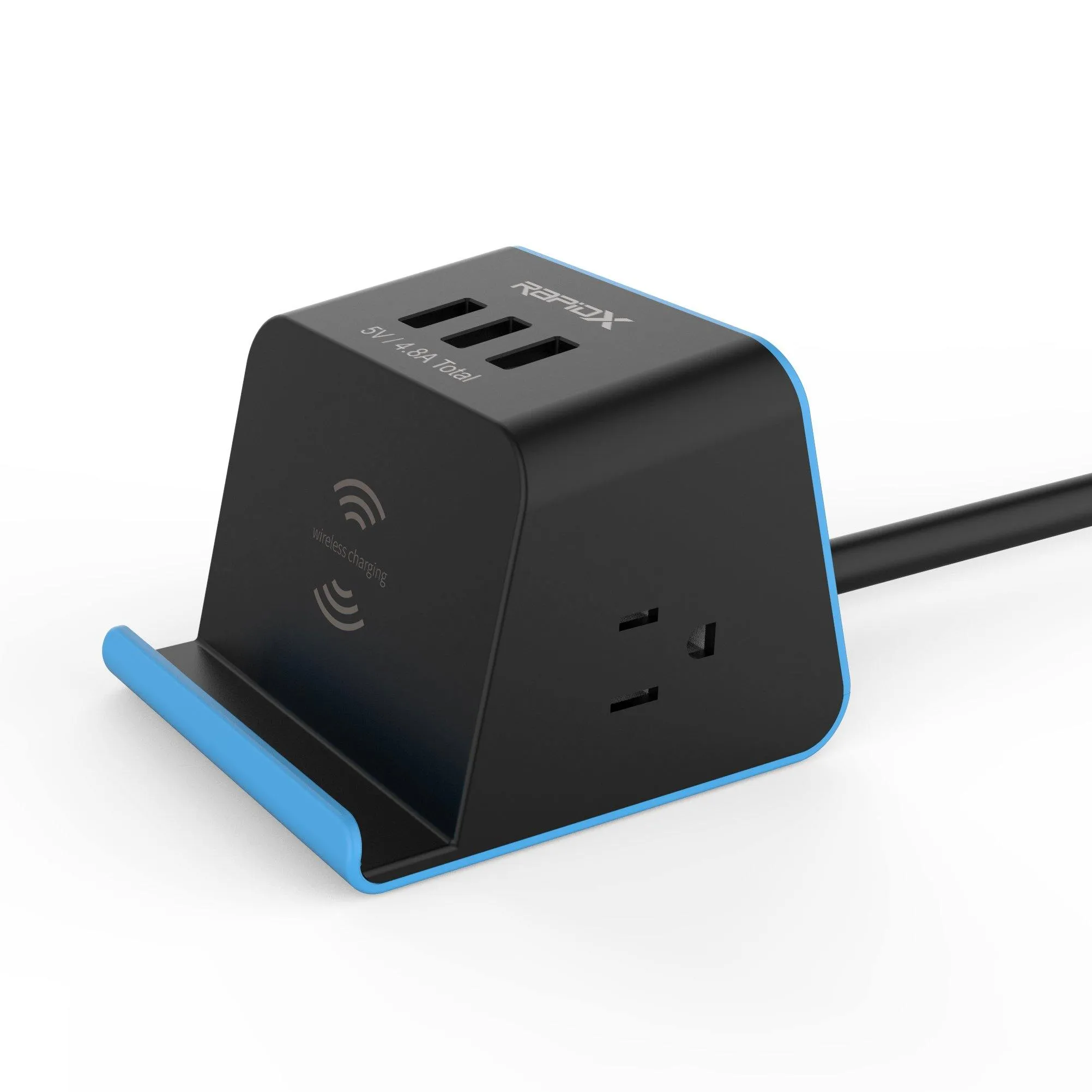 MyDesktop 29W Wireless Charging Stand with 3 USB Ports and 2 Power Outlets - Blue