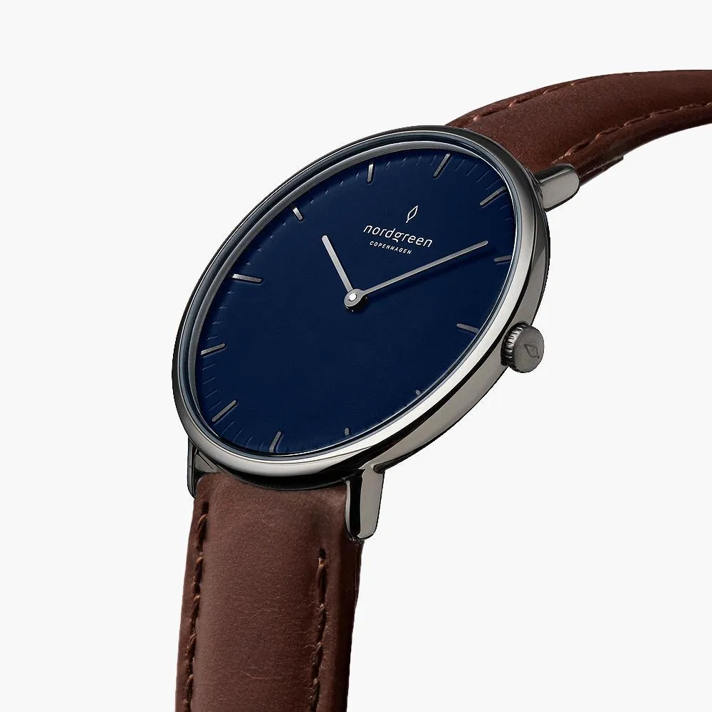 Native | Navy Dial - Dark Brown Leather