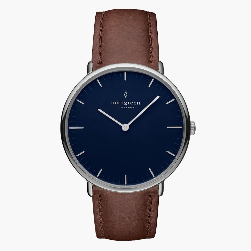 Native | Navy Dial - Dark Brown Leather