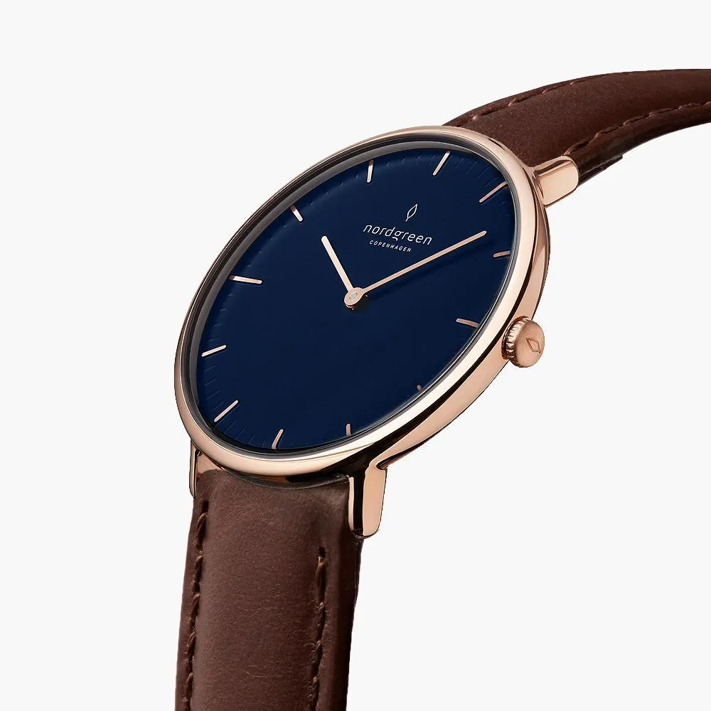 Native | Navy Dial - Dark Brown Leather