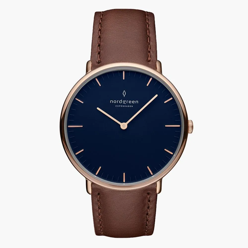 Native | Navy Dial - Dark Brown Leather