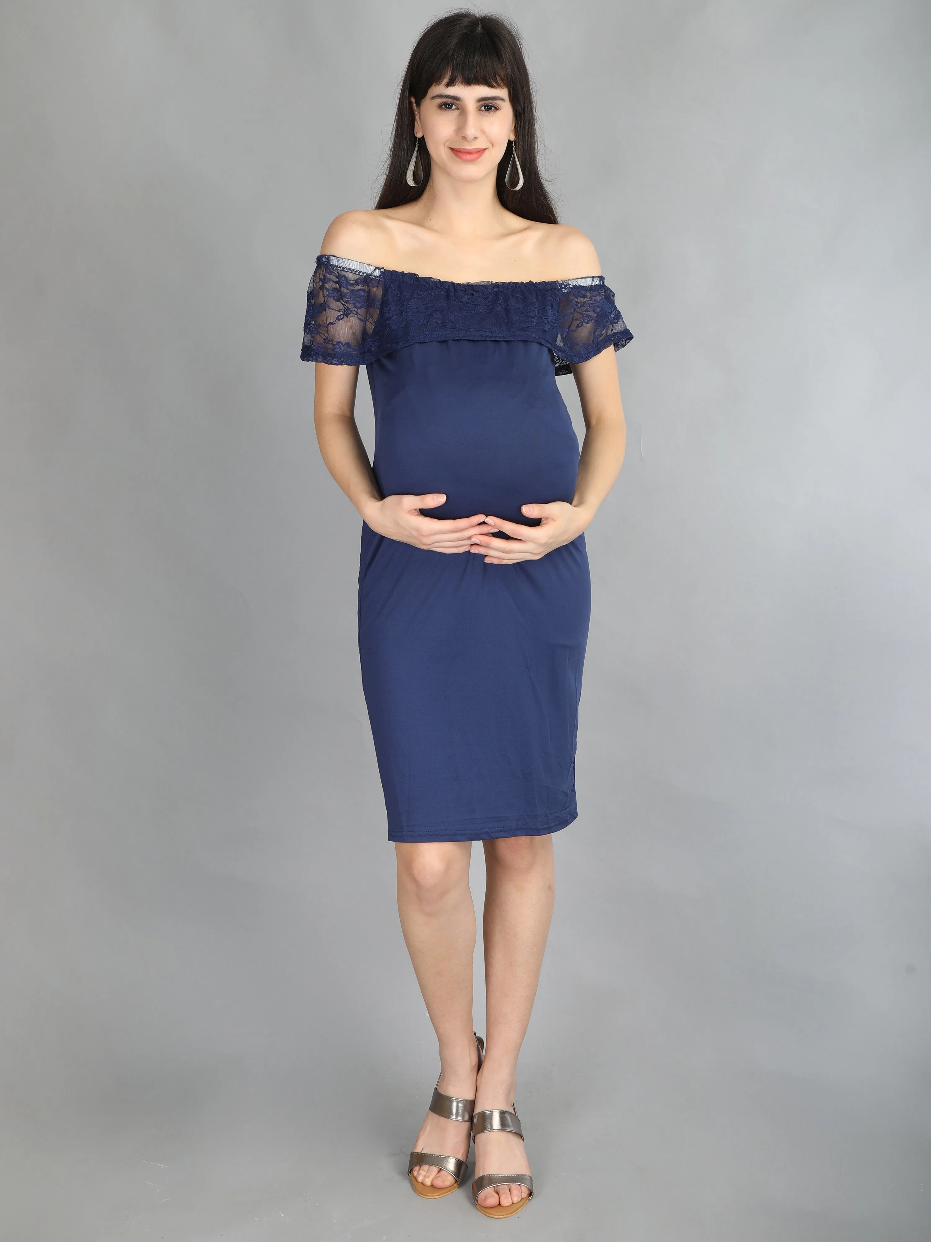 Navy Blue Lace Maternity Dress