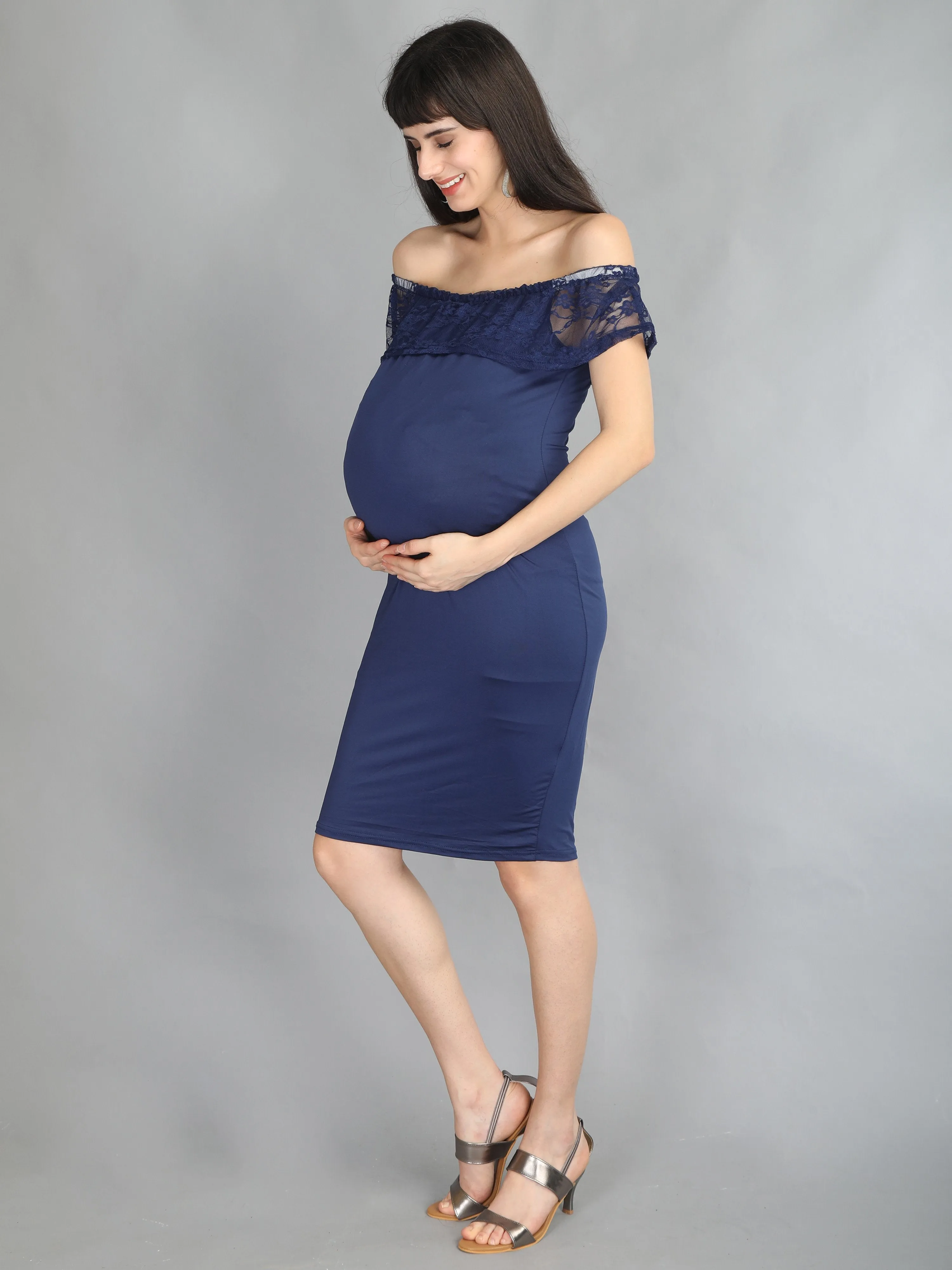 Navy Blue Lace Maternity Dress