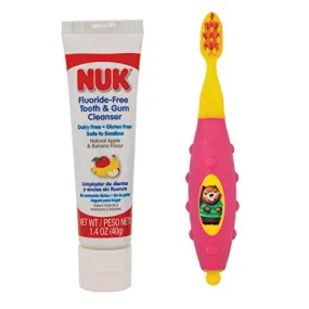 NUK Grins & Giggles Toddler Toothbrush & Cleanser Set, Girl, Pink