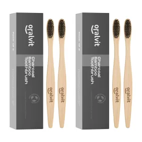 Oralvit Bamboo Charcoal Toothbrush 100% Natural | Anti-bacterial & Biodegradable | Eco-Friendly | For Adults & Kids | BPA Free - Pack of 2 (Pack of 2)