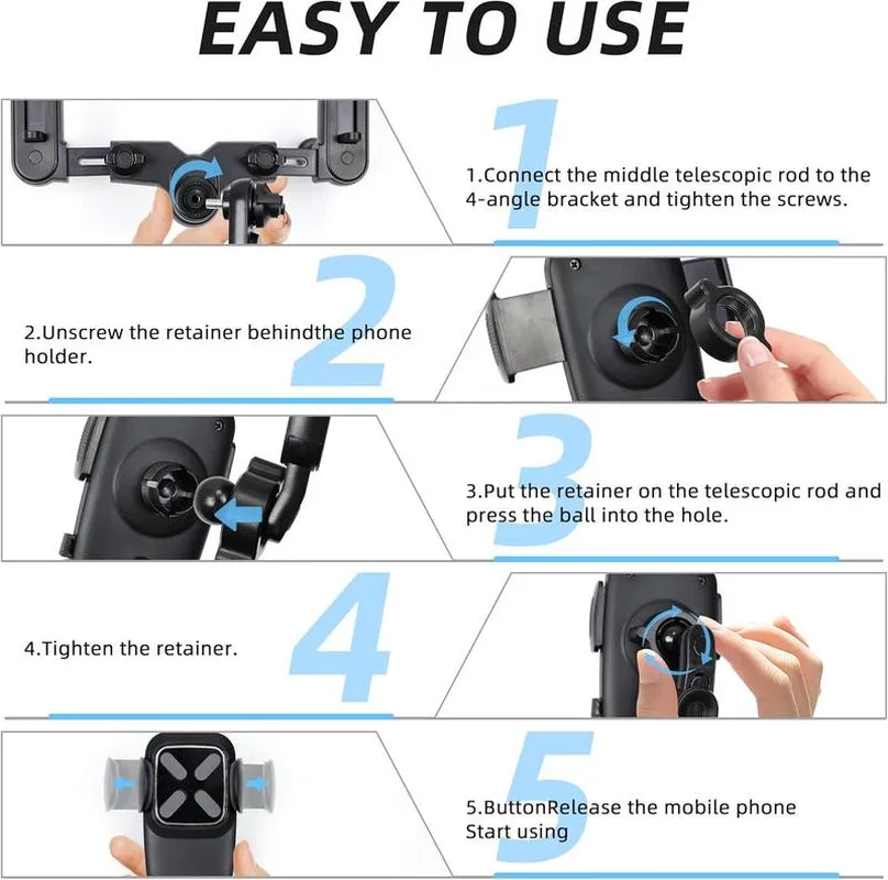 Phone Mount for Car, Rear View Mirror Phone Holder, Rotatable and Retractable Phone Holder for Car Compatible with Iphone Samsung All 4-7 Inch Cell Phones 360 Degree