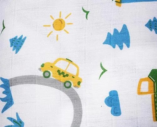 PINK BUNNYBABY CARE PRODUCTS 100% Cotton Muslin Baby Blanket (Charming Car) (Size 100 x 115 cm)