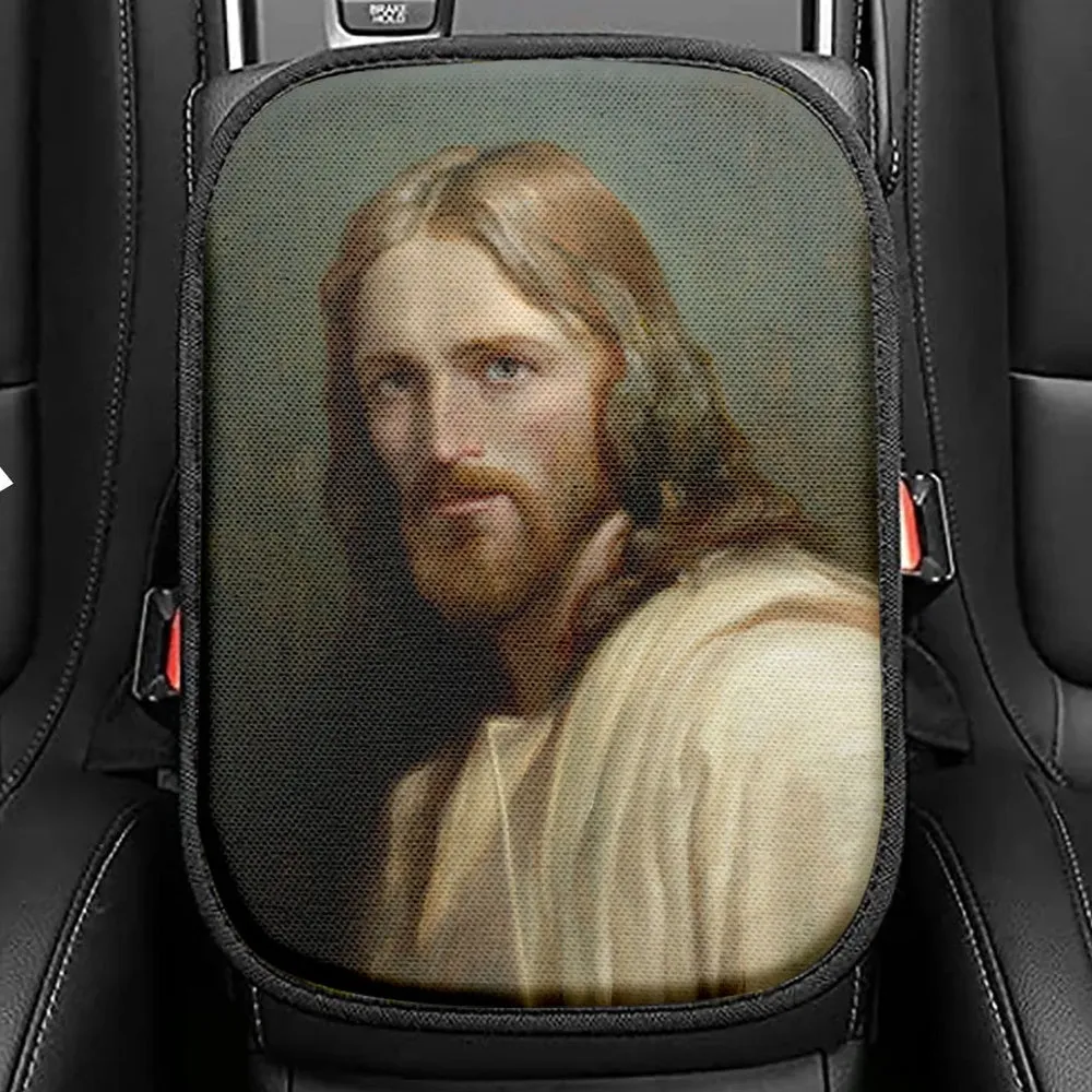 Portrait Of Jesus Seat Box Cover, Jesus Car Center Console Cover, Christian Interior Car Accessories