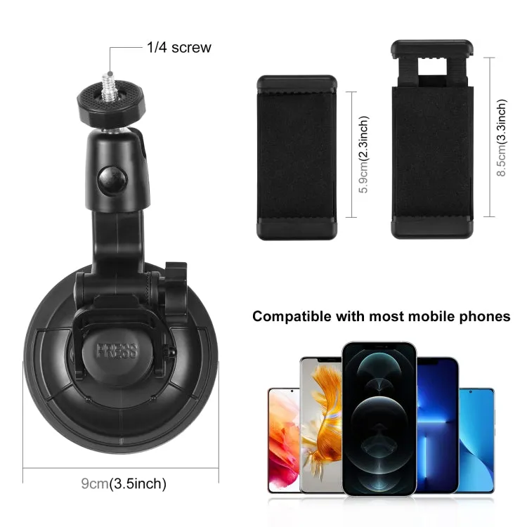 PULUZ Car Suction Cup Mount with Phone Clamp / Screw / Tripod Adapter