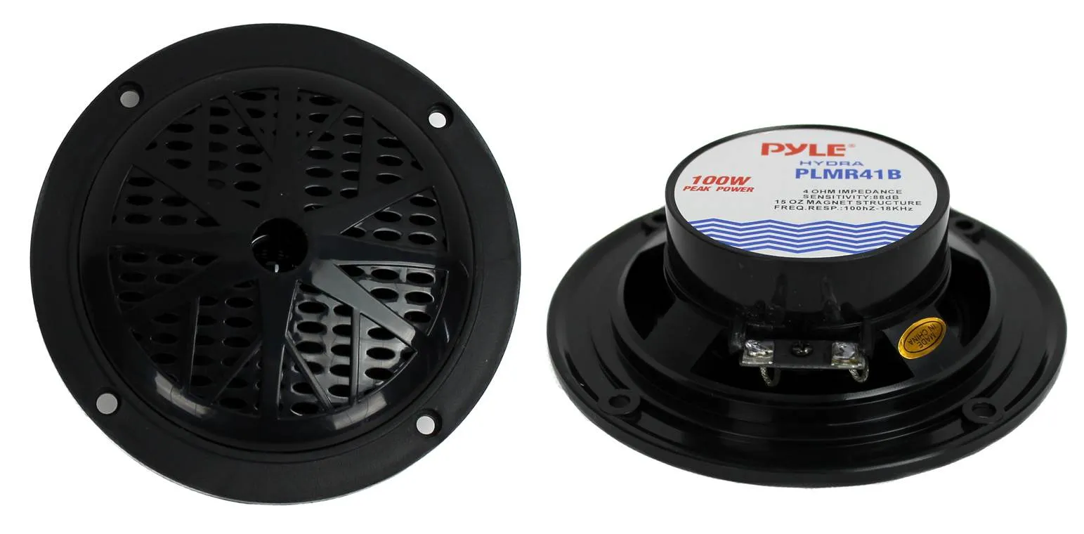 PYLE PLMR41B 4" 100W Dual Cone Waterproof Marine Boat Stereo Speakers (4 Pair)