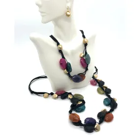 Rainbow Agate,Oval Matte Black Crystal Matte Gold Bead Black Suede And Leather Necklace And Layer Necklace