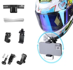 RUIGPRO Action Camera Phone Helmet Mount Kit with J-Hook Buckle & Rotation Phone Clamp & Adapter(Black)