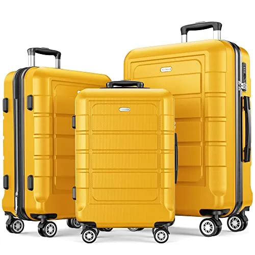 SHOWKOO Luggage Set Expandable PC ABS Durable 3 PC - Yellow