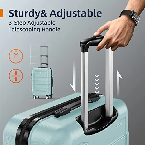 SHOWKOO Luggage Sets Expandable PC ABS Durable Double Wheels, Mint Green­