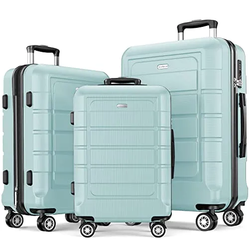 SHOWKOO Luggage Sets Expandable PC ABS Durable Double Wheels, Mint Green­