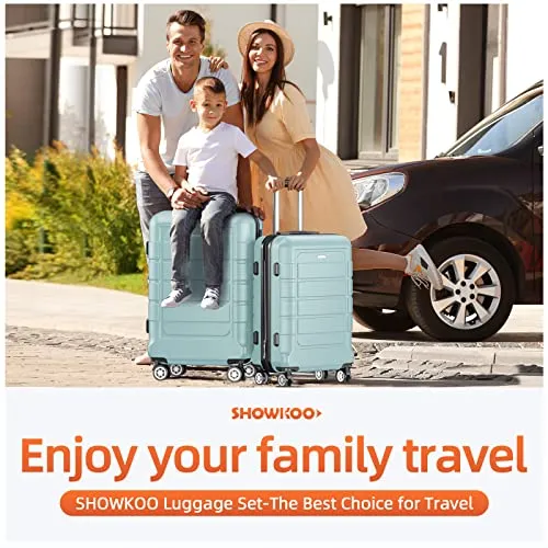 SHOWKOO Luggage Sets Expandable PC ABS Durable Double Wheels, Mint Green­