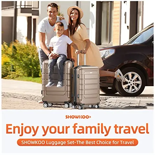 SHOWKOO Luggage Sets Expandable PC ABS Durable Set, 3 PC.