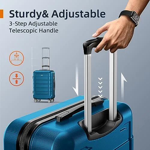 SHOWKOO Luggage Sets Expandable PC ABS Durable Suitcase 3 PC Set, Sea Blue