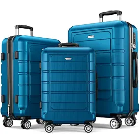 SHOWKOO Luggage Sets Expandable PC ABS Durable Suitcase 3 PC Set, Sea Blue