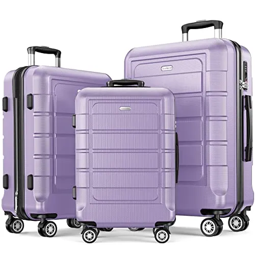 SHOWKOO Luggage Sets Expandable PC ABS Durable Suitcase, 3PC, Lavender