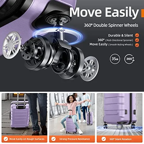 SHOWKOO Luggage Sets Expandable PC ABS Durable Suitcase, 3PC, Lavender