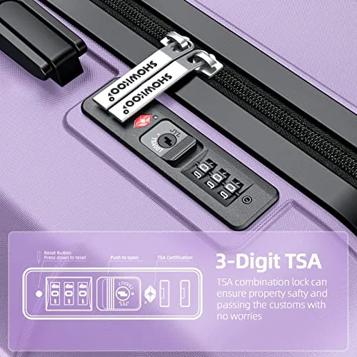 SHOWKOO Luggage Sets Expandable PC ABS Durable Suitcase, 3PC, Lavender