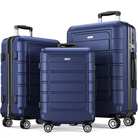 SHOWKOO Luggage Sets Expandable PC ABS Durable Suitcase-Blue