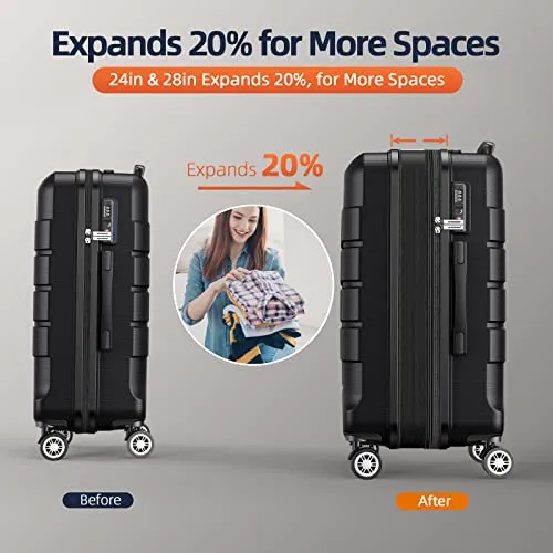 SHOWKOO Luggage Sets Expandable PC ABS Durable Suitcase