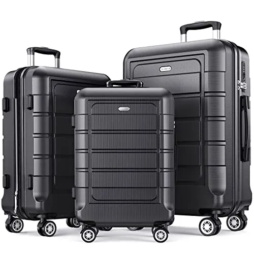 SHOWKOO Luggage Sets Expandable Suitcase Double Wheels TSA Lock (Gray)