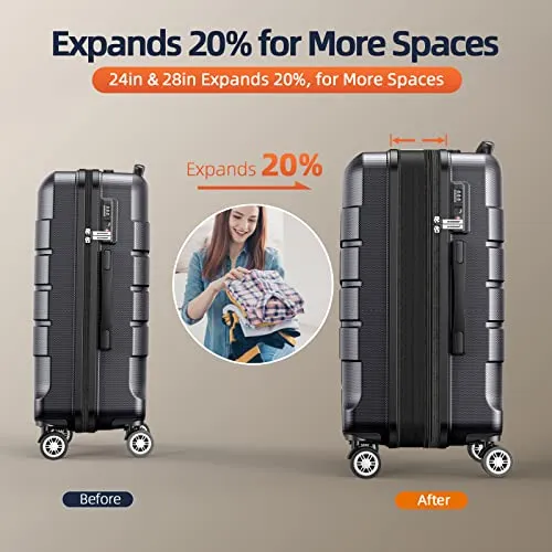 SHOWKOO Luggage Sets Expandable Suitcase Double Wheels TSA Lock (Gray)