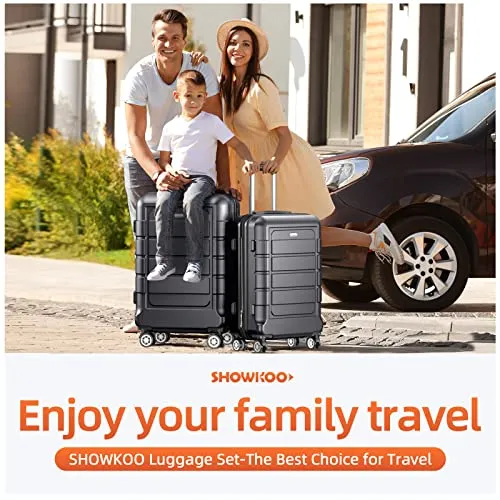 SHOWKOO Luggage Sets Expandable Suitcase Double Wheels TSA Lock (Gray)