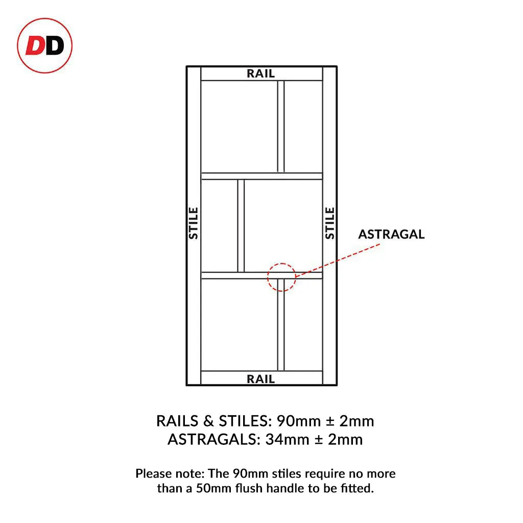 Single Sliding Door & Premium Wall Track - Eco-Urban® Milan 6 Pane Door DD6422SG Frosted Glass - 6 Colour Options