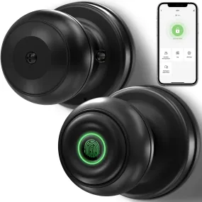 Smart Door Lock, Fingerprint Door Lock Smart Lock Biometric Door Lock Fingerprint Door Knob with App Control, Suitable for Bedrooms,Cloakroom,Apartments Offices,Hotels, Black