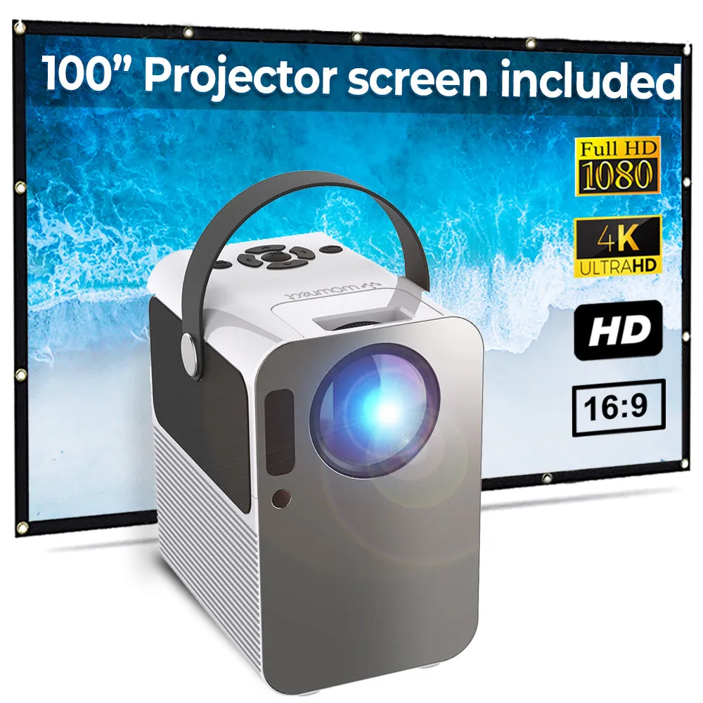 Smart LED Android Projector 4K [2GB RAM 16GB ROM] [ 160 ANSI Lumens ] with Miracast, AirPlay, Eshare Included 100" Projection Screen